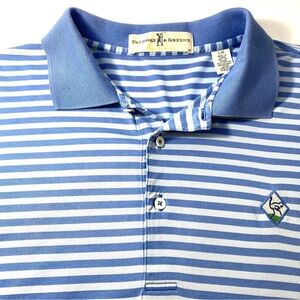 Fairway Greene Polo Shirt Mens Large Blue Striped Short Sleeve Golf Ostrich Logo
